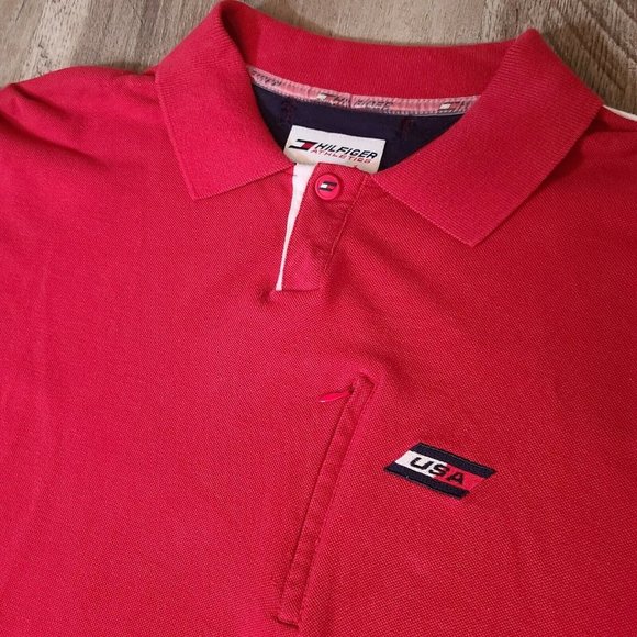 Mens Tommy Hilfiger Athletics USA Polo Shirt with Zipper Pocket - Size Medium - Picture 4 of 8